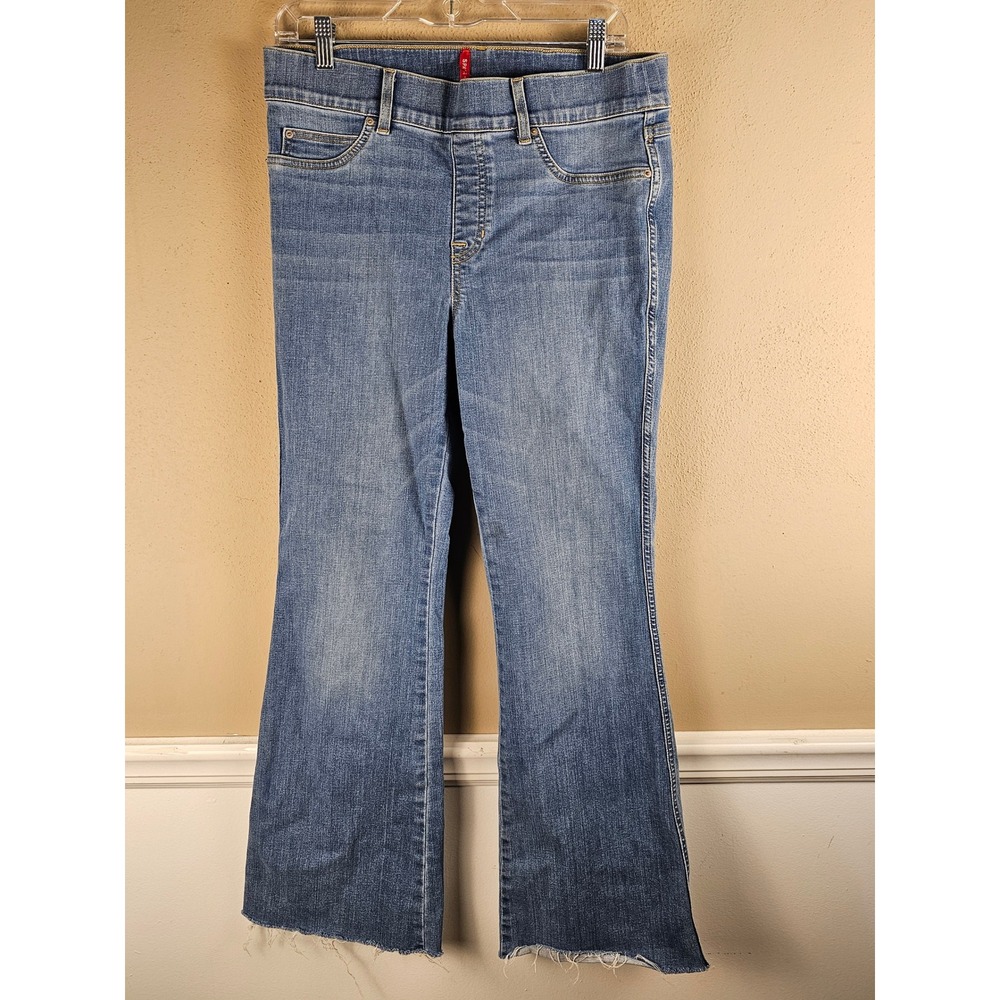 Spanx Womens High Rise Vintage Indigo Blue Pull On Petite Flare Jeans Large